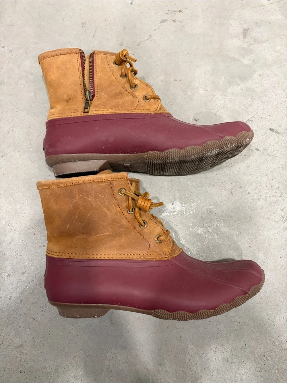 Sperry Women's Burgundy and Tan Waterproof Duck Boots